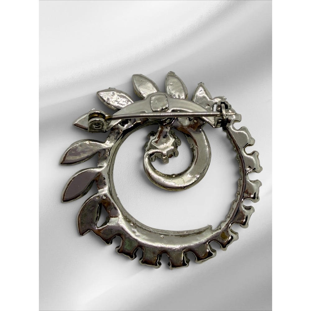 Vintage Silver Tone Spiral Rhinestone Brooch Champagne Swirl Pin Women Accessory - Picture 3 of 6